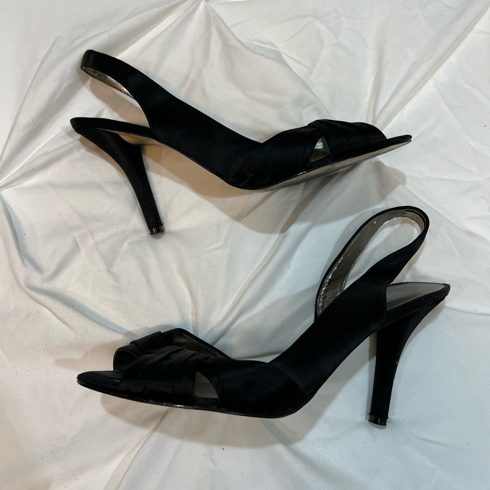 Black Satin Twist Cutout Formal Slingback Heels